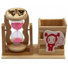 Wooden Pen Stand With Hour Glass (1 Minute Sand Timer) 