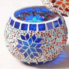 Beautiful Blue Glass Mosaic Tealight Candle Holder (Set of 2) 