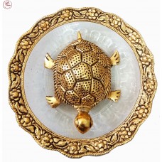 Feng Shui Metal Turtle With Glass And Metallic Plate