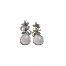 Oxidized Stonework Leaf Earrings