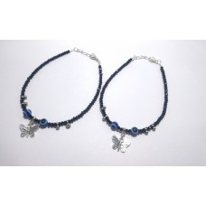 Evil Eye Anklet With Butterfly Charm And Black Onex Beads Pack Of Two