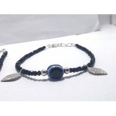 Evil Eye Anklet With Big Leaf Charm And Black Onex Beads Pack Of Two