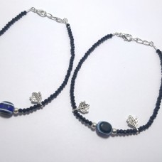 Evil Eye Anklet With Small Leaf Charm And Black Onex Beads Pack Of Two